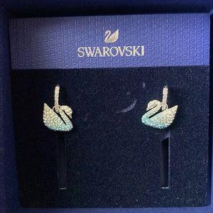 Swarovski signature swan blue hoop earrings